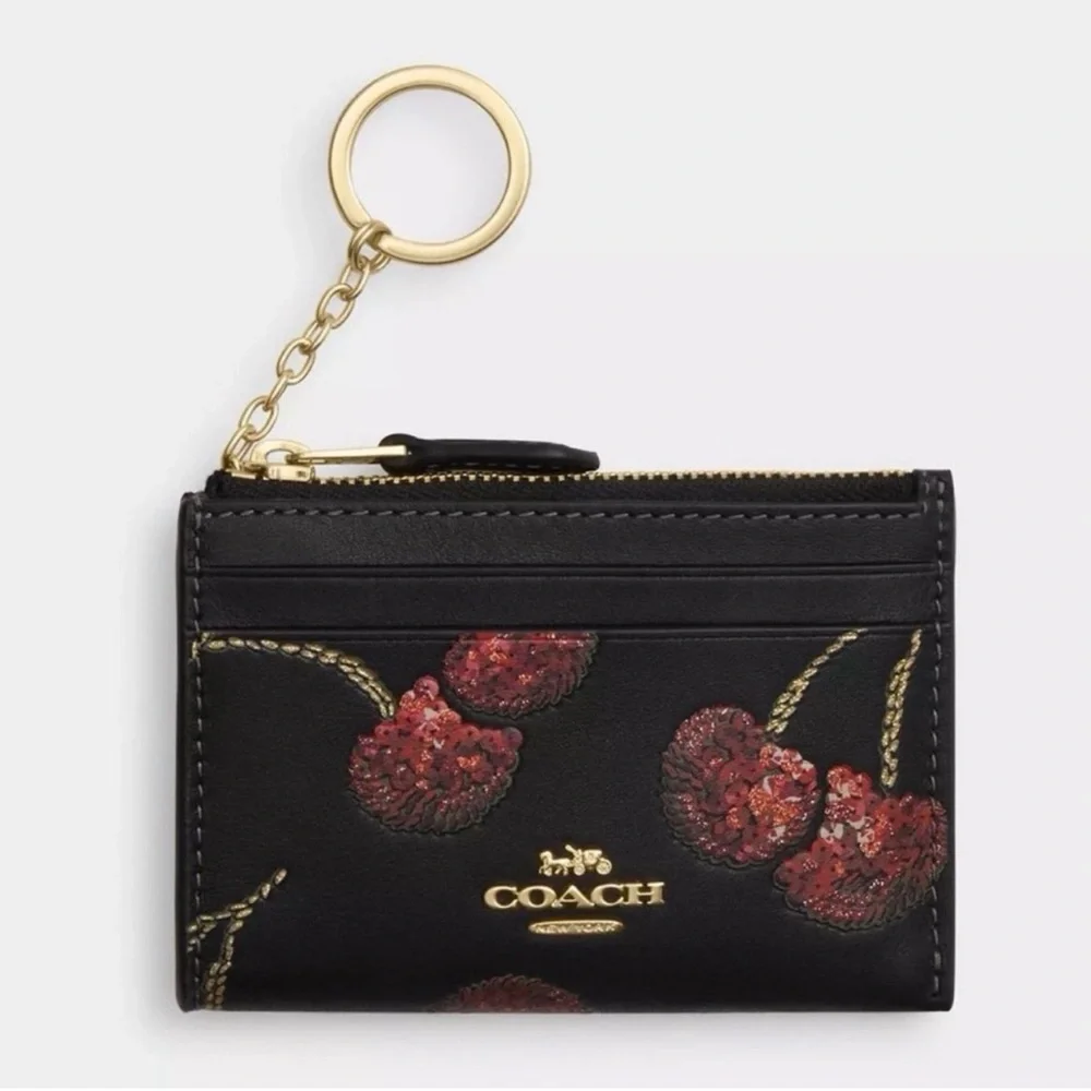 COACH Mini Skinny Id Case Cardholder Wallet w Cherry Print NWT AUTHENTIC